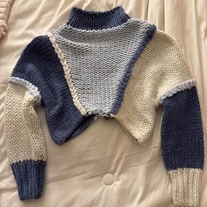 Altar'd State Blue and Cream Turtleneck Sweater